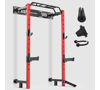 MEGASTAR FITNESS Power Cage, 50x70mm Commercial-Grade Steel Wall-Mounted Power Rack, Space-Saving Home & Garage Gym, Sandwich J-Cup, Safety Arm and Landmine Attachments