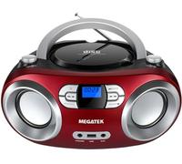 MEGATEK Portable CD Player Boombox with FM Radio, Bluetooth, USB Port, AUX Input, and Headphone Jack - CD-R/CD-RW/MP3-CD Compatible, Clear Stereo Sound, Backlit LCD Display - Cherry Red