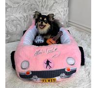 Megatoys Elvis Plush Car Pet Bed - Pink Pet Bed with Musical-Design Pillows and Elegant Car Styling