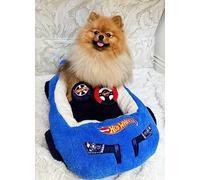 Megatoys Hot Wheels Plush Car Pet Bed - Themed Blue Car Design for Dogs and Cats with Toy Steering Wheel and Tire