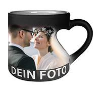 MEGAUK Heart Magic Mug with Photo Text Print - Colour Changing Personalised Photo Mug - Coffee Mug Customise Your Own - Magic Custom Coffee Mug Cup (Black)