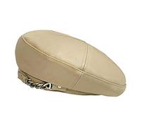 MEGAUK Women Faux Leather Beret Hat Casual Artist Hat Soild Color Cap for Ladies (06419 Beige)