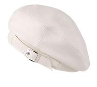 MEGAUK Women Faux Leather Beret Hat Casual Artist Hat Soild Color Cap for Ladies White
