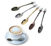MEGAVOW 5 Pcs Retro Coffee Spoons Vintage Crystal Alloy Decorative Dessert Tea Spoons for Cafe Tableware, Ice Cream, Sugar, Espresso, Latte