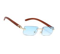 MEGAVOW Rectangular Rimless Sunglasses, Wooden Temples, Classic Retro Wooden Sunglasses, UV400 Protection, Transparent Gradient Lens, Vintage Eyewear with Eyeglasses Straps Chain, Anti Glare Glasses