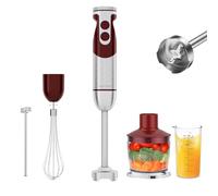 MegaWise 5-in-1 Immersion Hand Blender Set with Variable Speed, 400W, Stainless Steel - Includes Chopper, Whisk, Milk Frother, and Beaker - Ideal for Soups, Smoothies, Baby Food & More (RED)