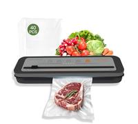 MEGAWISE A01 80 KPa Food Vacuum Machine, Dry & Wet Mode, Compact, Lightweight Design, Includes 40 Pre-Cut Vacuum Bags and Vacuum Hose for Home Kitchen (Dark Grey)