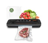 MEGAWISE A01 80 kPa Food Vacuum Machine, Dry & Wet Mode, Compact, Lightweight Design, Includes 40 Pre-Cut Vacuum Bags and Vacuum Hose (Black)