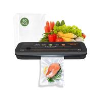 MEGAWISE B01 Food Vacuum Sealer, 80 kPa, Dry and Wet Mode, Integrated Cutter, Compact and Lightweight Design, Includes 40 Pre-Cut Vacuum Bags and Hose