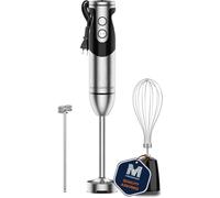 MegaWise Pro Titanium Reinforced 3-in-1 Immersion Hand Blender, Powerful Copper Motor with 80% Sharper Blades, 12-Speed Corded Blender, Including Dish Washer Safe Whisk and Milk Frother