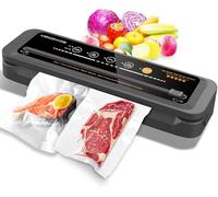 MegaWise Vacuum Sealer Machine - High-Power 80kPa Suction, One-Touch Operation, Built-in Cutter & Bag Storage - Works with All Food Types, Includes Bags & Hose (Black)
