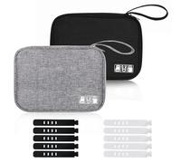Megcdtr Cable Organiser Bag, 2Pcs Travel Cable Organiser, Electronics Travel Organizer Includes Data Cable Tie, Portable Cable Tidy Bag Tie for USB Cable Drive SD Card Charger Hard Disk (Black, Grey)