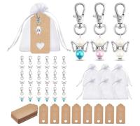 Megcdtr Guardian Angel Keychains, 21PCS Thank You Gift Pearl Angel Keyring with Organza Bags and Kraft Paper for Wedding Baby Shower Birthday Christmas Baptism