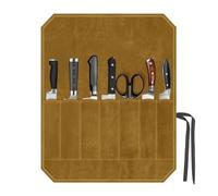 Megcdtr Knife Roll Bag, Knife Roll for Chefs, 7 Slots Waxed Canvas Knife Bags, Portable Tool Storage Bag with Drawstring, Suitable for Home Kitchens Camping Hiking and As a Gift for Chefs (Khaki)