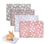 Megcdtr Rabbit Ded, 4 pcs Guinea Pig Bed Mat Washable, Soft Fluffy Bunny Beds, Warm Rabbit Blanket, Thick Flannel Guinea Pig Mats, Small Animals Bedding for Bunny Hamster Squirrel (Stars 32 x 25 cm)