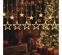 MEgegulo Christmas LED Stars Curtain Lights，3.5M Warm White Christmas Decorations, 12 Stars 138 Curtain Fairy String Lights,8 Flashing Modes,Holiday, Party, Ramadan (Battery Box)
