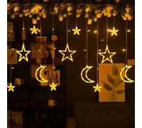 MEgegulo Star Moon LED Curtain Lights，3.5M Warm White Starry Moon Lamp，Ramadan Decorations Waterproof Decoration Lamp, Holiday, Party，Christmas，2 Flashing Modes Fairy Tale Lights