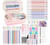 MEGETGOD 107 Pcs Aesthetic School Supplies with Pink Pencil Case, 12 Pastel Highlighters, 10 Bookmarks, 6 Gel Pens, 6 Mechanical Pencils 0.5 mm, School Stationary Supplies & Pencil Case Set, Pink
