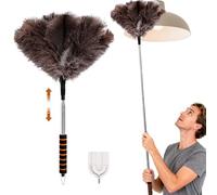 MEGETGOD 60 Inch Ostrich Feather Duster, Extendable Feather Duster with Fluffy Genuine Feathers for Cleaning High Ceilings Lights, Cupboards, Home, Car, Office
