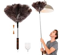 MEGETGOD 60 Inch Ostrich Feather Duster, Extendable Feather Duster with Fluffy Genuine Feathers for Cleaning High Ceilings Lights, Cupboards, Home, Car, Office