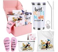 MEGETGOD Cat Gifts for Women, Cat Lovers Gifts for Women with Travel Tumbler 20oz, Tote Bag, Funny Socks & Makeup Bag - Christmas Valentines Mother's Day Birthday Presents for Her