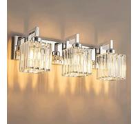 MEGHALI 3 Lights Modern Crystal Bathroom Vanity Light Chrome Crystal Wall Lamp Bathroom Wall Sconces Lighting Fixtures For Living Room Corridor Stairs Bedrooms Pathway Balcony