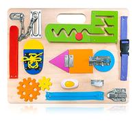 MegiaExist Busy Board for Toddlers, Wooden Sensory Toy, Preschool Learning Activities for Fine Motor Skills, Travel Toy, Basic Life Skills, Educational Gifts for 1 2 3 Years Old