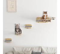 Megidok Cat Wall Furniture - Mounted Shelves and Perches for Cats Up to 15Lbs With 3 Steps and 2 Stainless Steel Bowls - Dog Proof Elevated Feeding Station, Floating Shelves