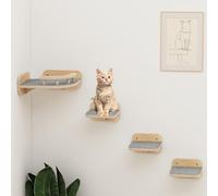 Megidok Corner Cat Climbing Shelf Perches Set Furniture, Cat Bed Wall Mounted with Soft Cushion, Modern Floating Stairs for Wall Indoor-Wood Color