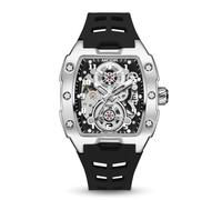 MEGIR Automatic Mechanical Men Watch, Silicone Band, 43x50mm Alloy Case, 3ATM Water Resistant, Luminous Hands, Black
