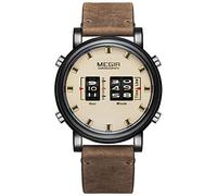 MEGIR Fashion Roller Watches Men Military Sports Quartz Watch Waterproof Digital Wristwatch with Leather Band Men