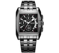MEGIR Fashion Square Dial Watches Men Luxury Stainless Steel Watch Man Military Sports Wristwatch Waterproof Luminous Hands, Full Black, Chronograph,Quartz Watches