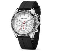 MEGIR Men Analog Luminous Casual Fashion Quartz Watch with PU Strap Big Dial Calendar for Business Work School Outdoor, 8105 White, Business Work & Fashion Sport