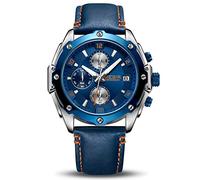 MEGIR Men Business Analogue Quartz Watch with Fashion Blue Leather Strap Chronograph Luminous Auto Calendar for Sport & Work (2074 Blue)