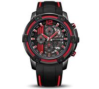 MEGIR Men’s Analogue Sport Quartz Wrist Watches with Soft Red/Black Silicone Strap Chronograph Luminous Auto Calendar Waterproof Function (2097 Red)