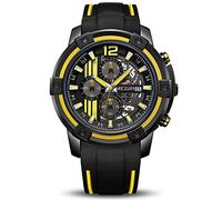 MEGIR Men’s Analogue Sport Quartz Wrist Watches with Soft Yellow/Black Silicone Strap Chronograph Luminous Auto Calendar Waterproof Function (2097 Yellow)