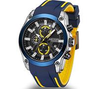 MEGIR Men’s Sport Quartz Watches with Chronograph Luminous Auto Calendar with Fashion Silicone Strap ML2144, Blue Yellow, Chronograph,Quartz Watches
