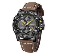 Megir Men's Analog Business Quartz Chronograph Luminous Watch with Stylish Leather Strap for Sports (Black)