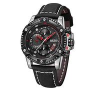 Megir Men's Analog Business Quartz Chronograph Luminous Watch with Stylish Leather Strap for Sports (Silver)