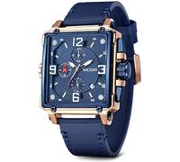 MEGIR Men's Analog Fashion Business Watch Chronograph Waterproof Quartz Luxury Square Relogio Watch, Blue-3, Military, Modern