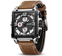 MEGIR Men's Analogue Army Military Chronograph Luminous Quartz Watch with Fashion Leather Strap for Sport & Business Work ML2061G (Brown)