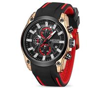 MEGIR Men's Analogue Sport Chronograph Luminous Quartz Watch with Fashion Silicone Strap (2144 Rose/Black), Rose/Black, sport & business work