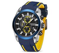 MEGIR Men's Analogue Sport Chronograph Luminous Quartz Watch with Fashion Silicone Strap, Blue/Silver, Quartz Watch,Chronograph