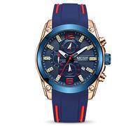 MEGIR Men's Analogue Sport Chronograph Luminous Quartz Watch with Fashion Silicone Strap, Rose/Blue, Chronograph,Quartz Movement