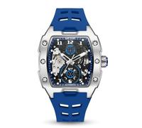 MEGIR Men's Automatic Mechanical Watch, Silicone Strap, Alloy Case 43 x 50 mm, 3ATM Water Resistant, Luminous Hands, Blue