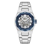MEGIR Men's Automatic Watch with Mechanical Movement & Exhibition Back, 40mm Alloy Case, Mineral Crystal, Stainless Steel Butterfly Clasp Band, Luminous Hands, 3ATM Water Resistant,Stylish Gift, Blue
