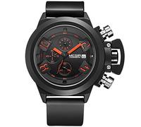 Megir Mens Black Dial Big Face Chronograph Sport Quartz Wrist Watch with Black Silicone Strap