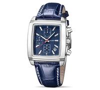 MEGIR Men's Business Analog Chronograph Luminous Rectangle Quartz Watch with Stylish Leather Strap for Sport & Work, Blue, Quartz Watch,Chronograph