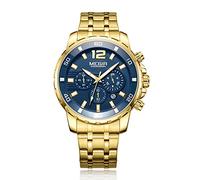 Megir Men's Business Chronograph Analgue Quartz Watches Gold Stainless Steel Waterproof Luminous Wristwatches for Man