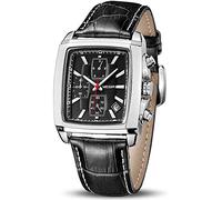 Megir Men's Business Chronograph Luminous Leather Strap Sport Work Quartz Analog Watches (Black)